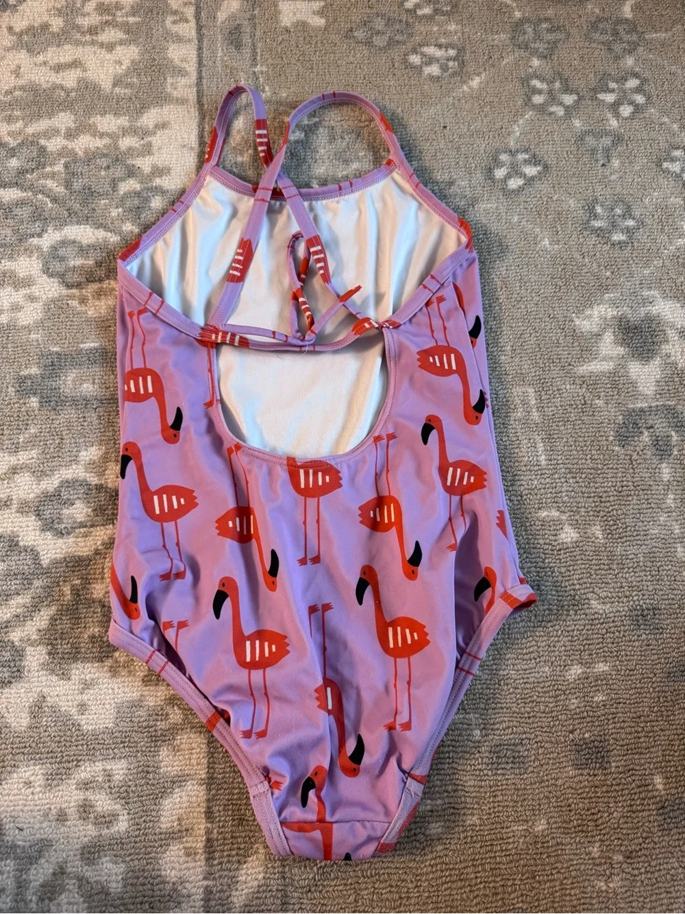 Girls' Purple Flamingo One-Piece Swimsuit Size 6-7